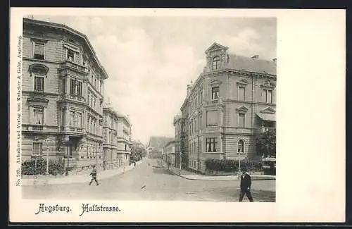 AK Augsburg, Hallstrasse, Ansicht mit Kreuzung