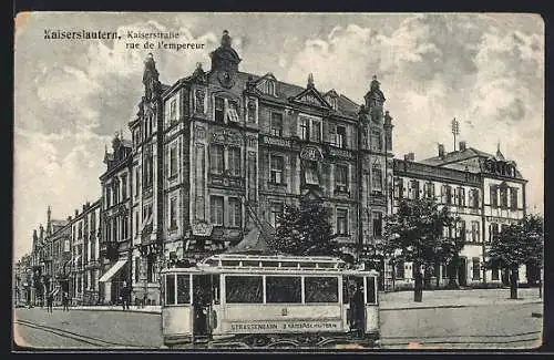 AK Kaiserslautern, Kaiserstrasse mit Bahnhof Hotel und Strassenbahn