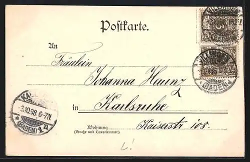 Lithographie Villingen / Baden, Kriegerdenkmal und Postgebäude