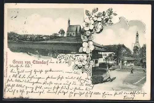 AK Ettendorf, Blick zur Kirche, Strassenpartie