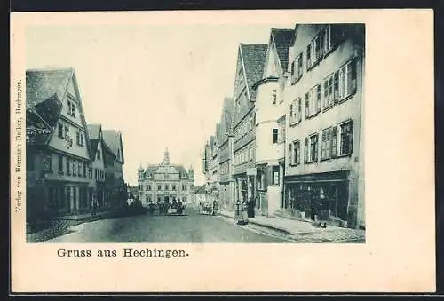 AK Hechingen, Belebte Strassenpartie mit Anwohnern