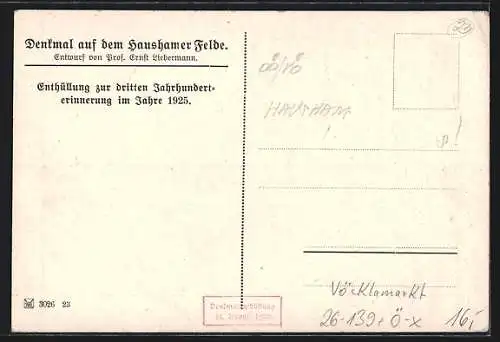 Künstler-AK Ernst Liebermann: Vöcklamarkt, Denkmal auf dem Haushamer Felde