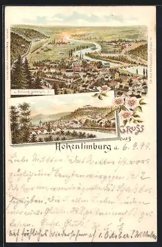 Vorläufer-Lithographie Hohenlimburg, 1894, Ortsansicht vom Schloss aus, Panorama