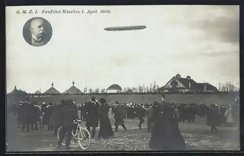 AK München, Zeppelin SM Z 1 über der Stadt, 1909