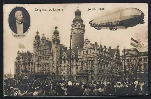 AK Leipzig, Zeppelin über dem neuen Rathaus