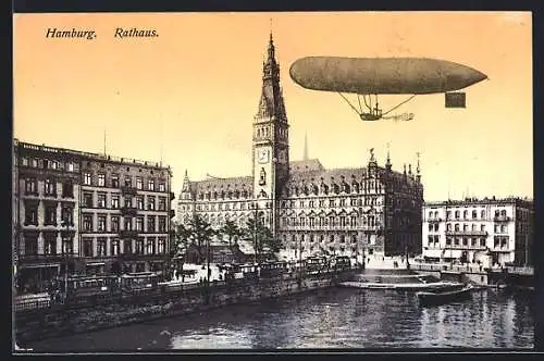 AK Hamburg, Zeppelin über dem Rathaus