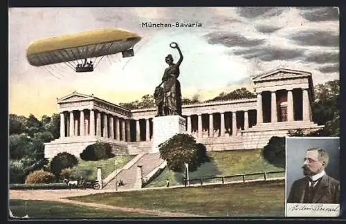 AK Porträt von Graf Zeppelin, Zeppelin über der Bavaria in München