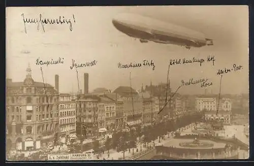 AK Hamburg, Zeppelin Hansa über der Stadt