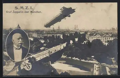 AK München, Graf Zeppelin im Luftschiff SM Z1