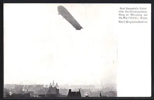 AK Nürnberg, Graf Zeppelins Fahrt über die Hohenzollernburg 1909