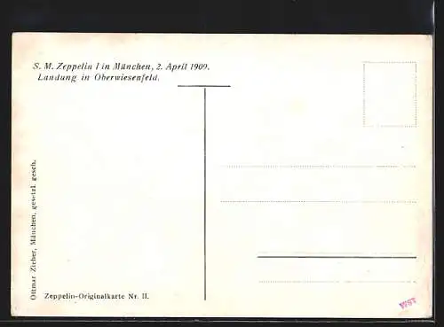 AK München, S. M. Zeppelin I bei der Landung in Oberwiesenfeld 1909