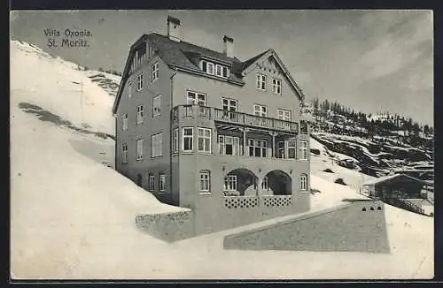 AK St. Moritz, Hotel Villa Oxonia im Winter