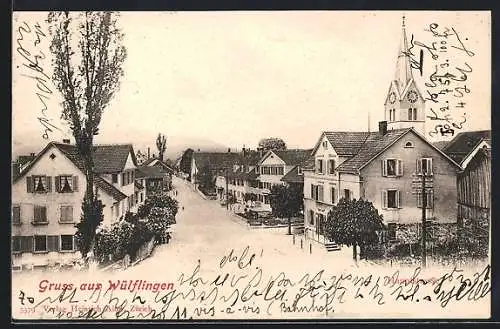 AK Wülflingen, Hauptstrasse mit Kirchturm