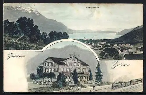 AK Goldau, Gesamtansicht und Hotel Hof Goldau