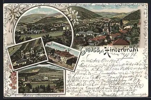 Lithographie Hinterbrühl, Hotel Paulinenhof, Höldrichsmühle, Kirche