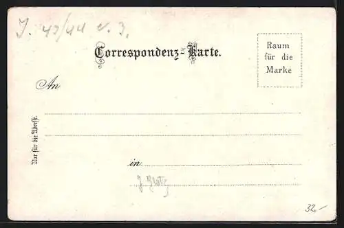 Lithographie Inzing / Tirol, Gasthof Klotz, Inneres der Kirche, Wasserfall