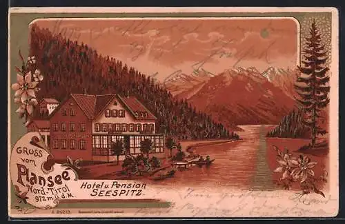 Lithographie Plansee /Nord-Tirol, Hotel u. Pension Seespitz