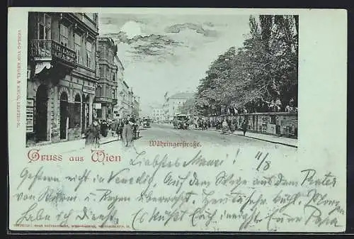 Mondschein-AK Wien, Pferdebahn in der Währingerstrasse