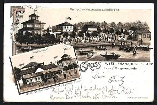 Lithographie Wien, Franz Josefs Land, Restaurant Magenschein mit Gartenwirtschaft