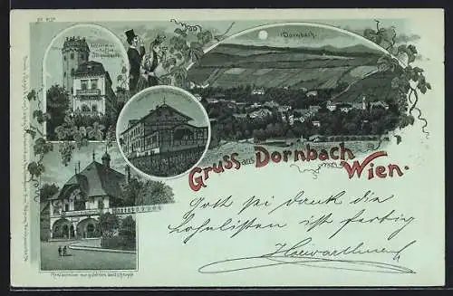 Mondschein-Lithographie Wien, Dornbach, Restaurant und Café Sängerwarte, Heuriger zur Himmelmutter