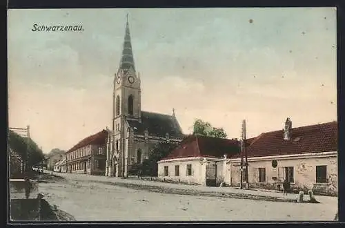 AK Schwarzenau / Waldviertel, Strassenpartie an der Kirche