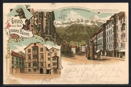 Lithographie Innsbruck, Gasthaus Grauer Bär, Maria Theresienstrasse