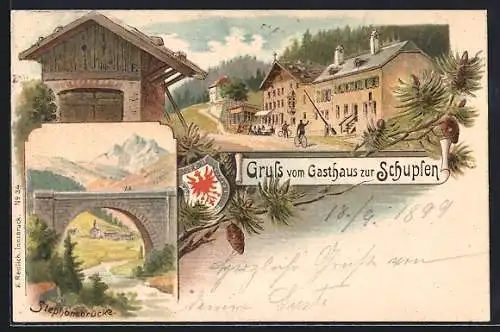 Lithographie Mutters-Raitis, Gasthaus zur Schupfen, Stephansbrücke