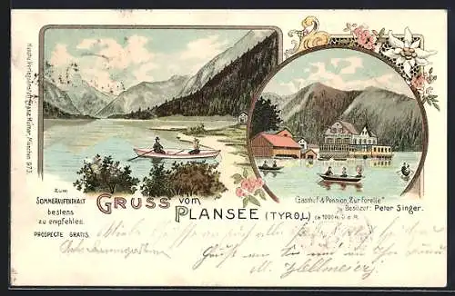 Lithographie Breitenwang, Gasthof & Pension Zur Forelle, Plansee