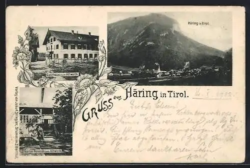 AK Häring, Gasthaus zum Altwirth mit Garten Veranda, Blick zum Ort aus der Ferne