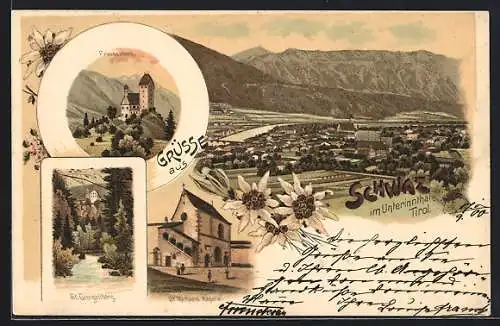 Lithographie Schwaz im Unterinnthal, Freundsberg, St. Georgenberg, St. Michaels-Kapelle