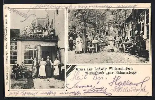 AK Wien-Atzgersdorf, Ludwig Willersdorfer`s Gasthaus Weinschank zur Hühnersteige, mit Gartenwirtschaft