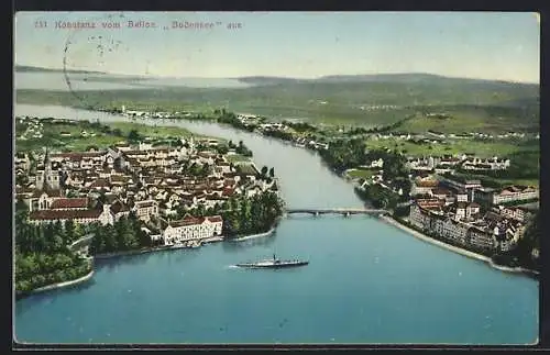 AK Konstanz, Teilansicht mit Rhein vom Ballon Bodensee aus