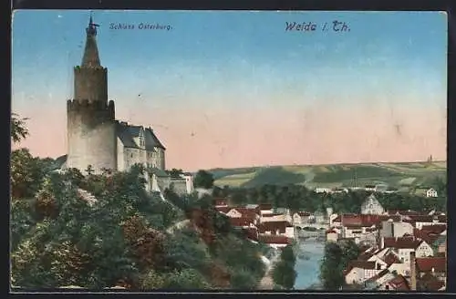 AK Weida i. Thür., Schloss Osterburg, Ortsansicht aus der Vogelschau