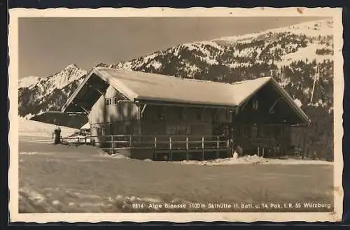 AK Gunzesried /Allgäu, Alpe Blaesse, Skihütte II. Batl. u. 14. Pak. I. R. 55 Würzburg, Ansicht im Winter