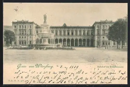 AK Würzburg, Bahnhof mit Kilianbrunnen