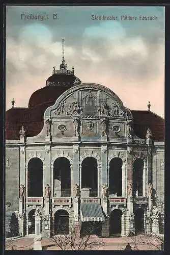 AK Freiburg i. B., Stadttheater, Mittlere Fassade