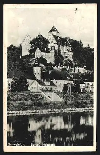 AK Schweinfurt am Main, am Flussufer unter dem Schloss Mainberg