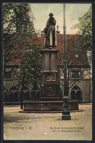 AK Freiburg i. B., Berthold Schwarz-Denkmal bei der Franziskanerkirche