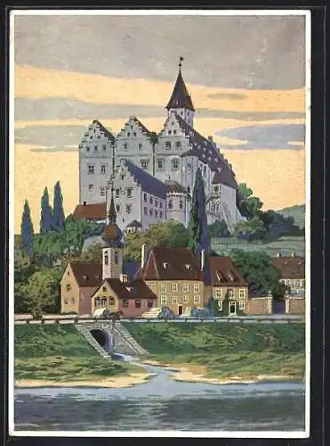 Künstler-AK Schonungen, Blick zum Schloss Mainberg