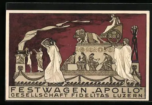 Künstler-AK Luzern, 23. Eidg. Sängerfest 1922, Festwagen Apollo d. Gesellschaft Fidelitas