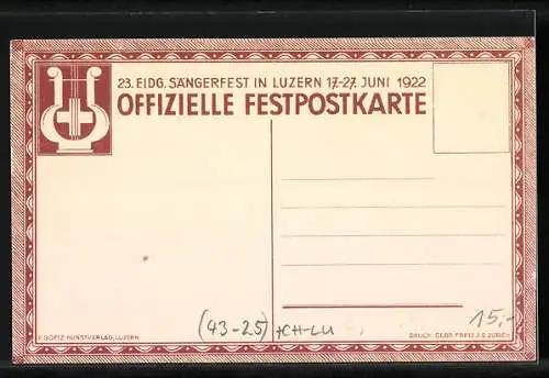 Künstler-AK Luzern, 23. Eidg. Sängerfest 1922, Festwagen Apollo d. Gesellschaft Fidelitas