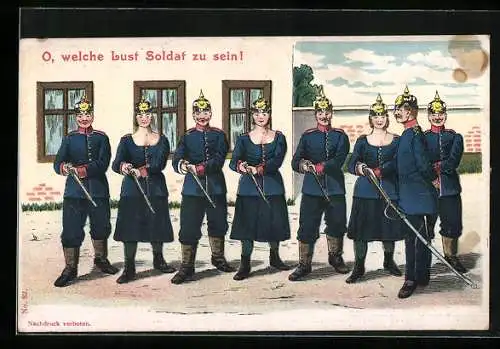 AK Frauen mit Lust Soldat zu sein, Emanzipation der Zukunft