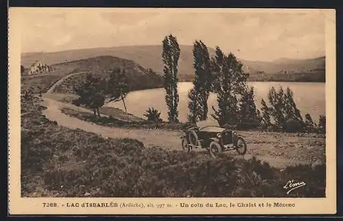 AK Le Lac d`Issarlès, Un coin du Lac, le Chalet et le Mèzenc