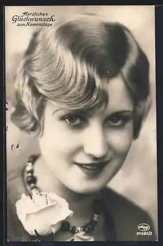 Foto-AK Amag Nr.64580 /2: Glückwunsch zum Namenstage-Junges Mädchen mit toller Frisur