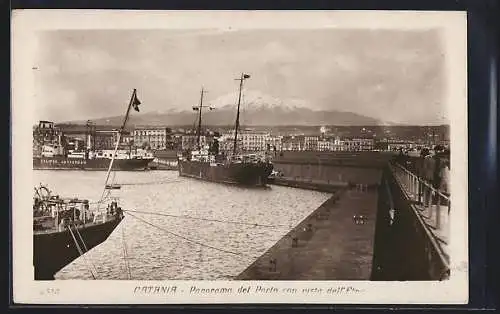 AK Catania, Panorama del Porto con vista dell`Etna