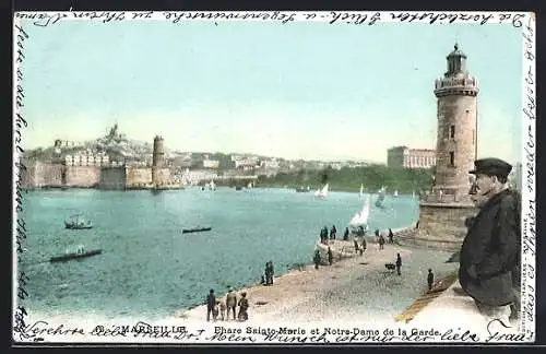 AK Marseille, Phare Sainte-Marie et Notre-Dame de la Garde, Hafen