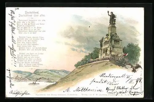 Lithographie National-Denkmal a. d. Niederwald, Deutschland, Deutschland über alles