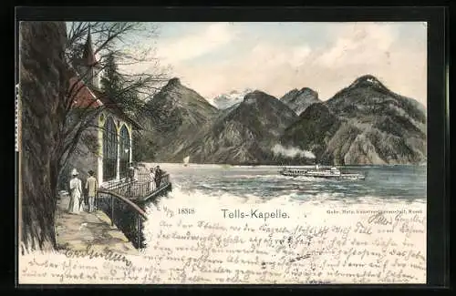 AK Tells-Kapelle mit Bergen und Dampfer