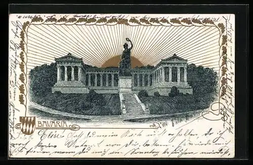 Lithographie Bavaria bei Dämmerung