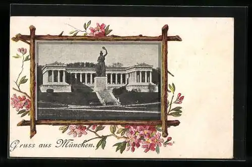 AK München, Bavaria, Blumen, Passepartout